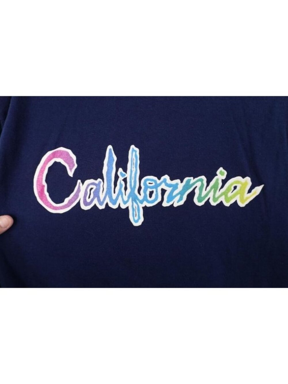 Vintage 70s 80s Mens XL Faded Spell Out Script California T-Shirt Navy Blue USA - Picture 4 of 14